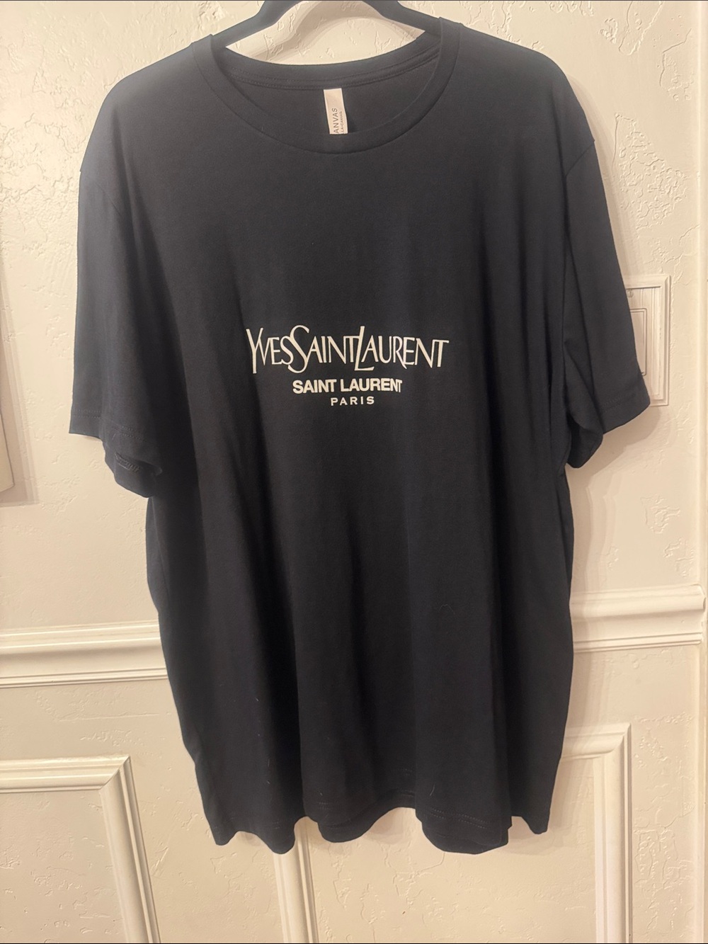 NWOT YSL Saint Laurent Logo Black T-Shirt with White Logo Print. Size 2XL